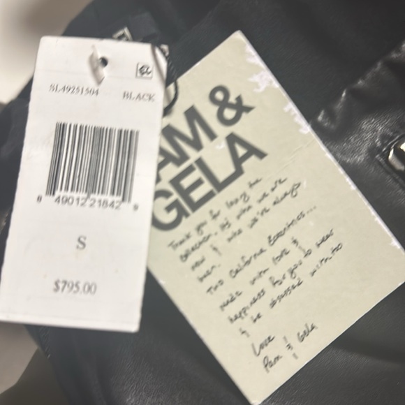 Designer Leather Cigarette Pants Gold Side Panel Pam & Gela Small Womens NWT - Picture 8 of 9